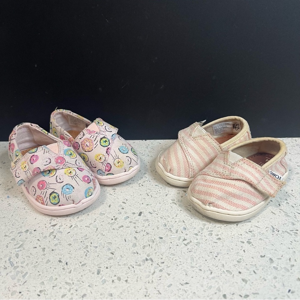 Toms Kids Pink w Donuts & Pink Stripe Slip-On Shoes (Pair)